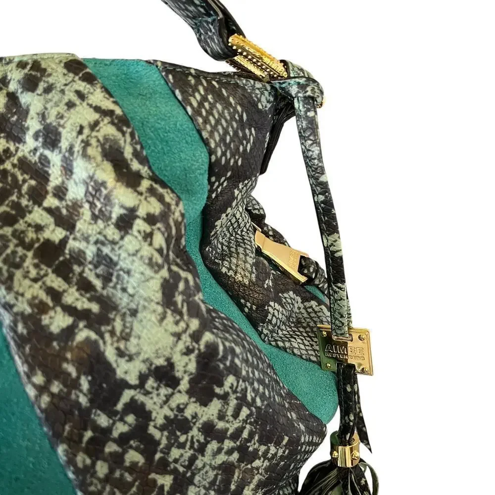 Aimee Kestenberg Tuscany Cobra Print Pebble Leather and Suede Hobo Shoulder Bag
